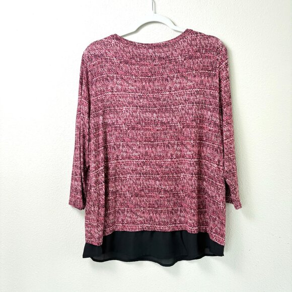 Rose + Olive Top Size XL Pink Gray Print 3/4 Sleeve Stretch Pullover NWT - Picture 3 of 11